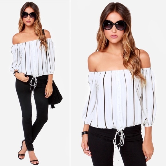 Faithfull The Brand Off Shoulder Striped Top - Picture 1 of 8